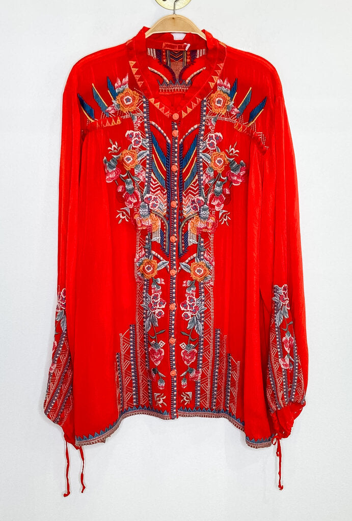 Embroidered Long Sleeve Button Up Blouse