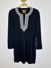 Load image into Gallery viewer, Silk Long Sleeve Tunic with Gemstone Neck Line
