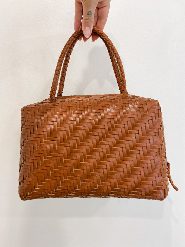 Woven Leather Structured Handbag