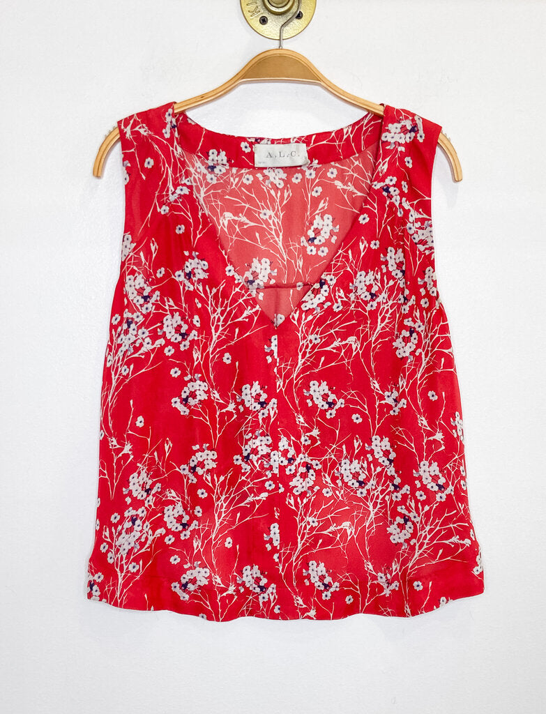 Silk Floral Deep V Sleeveless Blouse