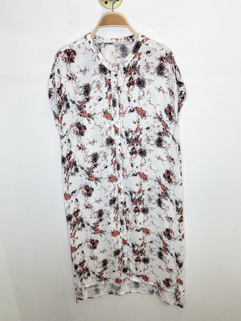 Button Up Abstract Print Shirt Dress