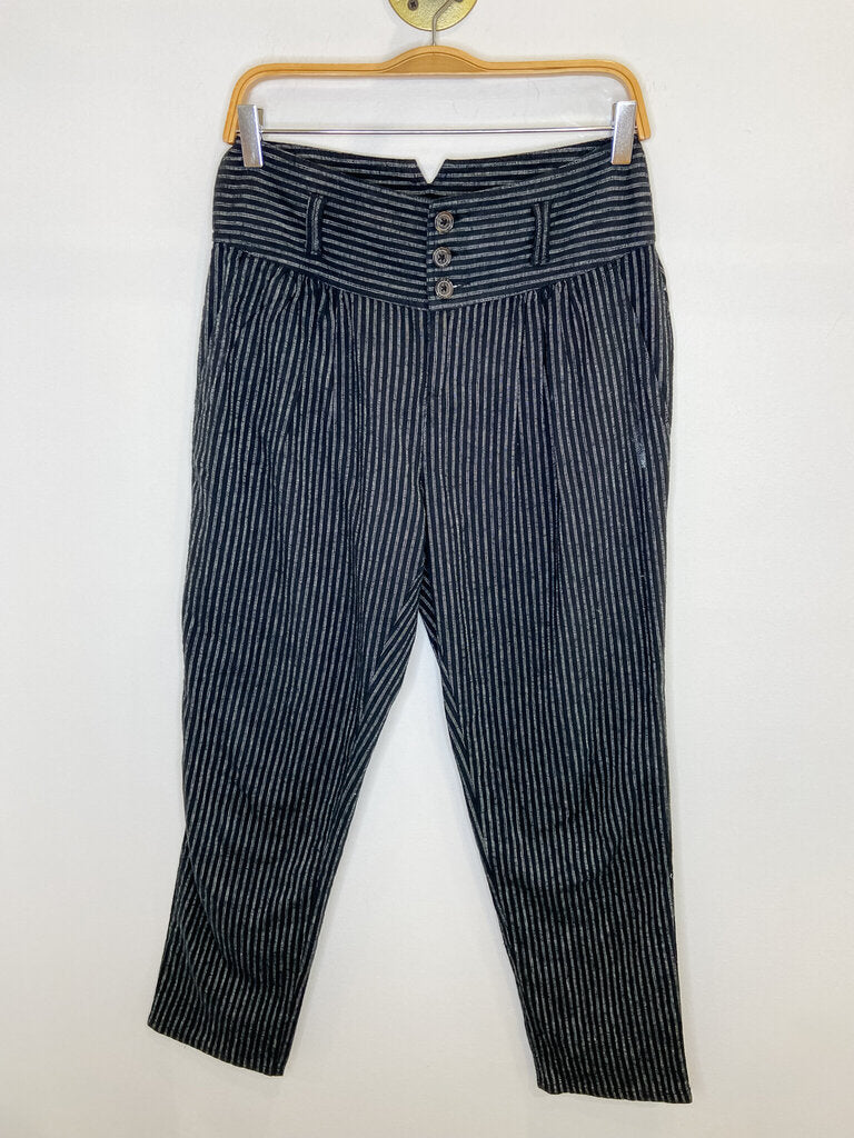 Linen/Cotton Striped High Rise Tapered Leg Pant