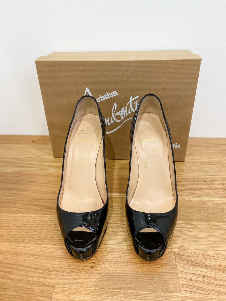 Very Prive 120 Patent Leather Peep Toe Stilettos (with box, orig. $745)