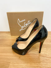 Load image into Gallery viewer, Very Prive 120 Patent Leather Peep Toe Stilettos (with box, orig. $745)
