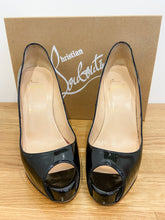 Load image into Gallery viewer, Very Prive 120 Patent Leather Peep Toe Stilettos (with box, orig. $745)
