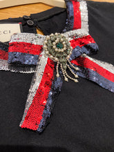 Load image into Gallery viewer, Cotton Short Sleeve Knit with Sequin Neckline and Removable Sequin Brooch (NWT)
