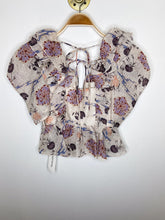 Load image into Gallery viewer, Silk Blend Corset Style Floral Puff Sleeve Blouse
