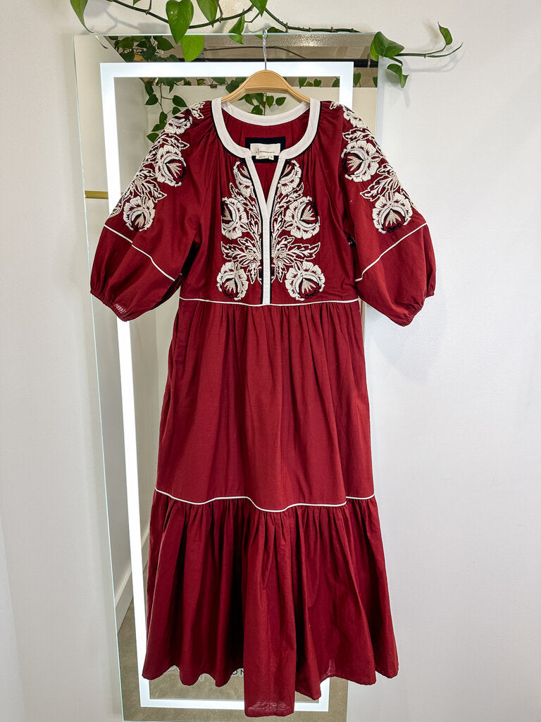 Embroidered Tiered Half Sleeve Dress