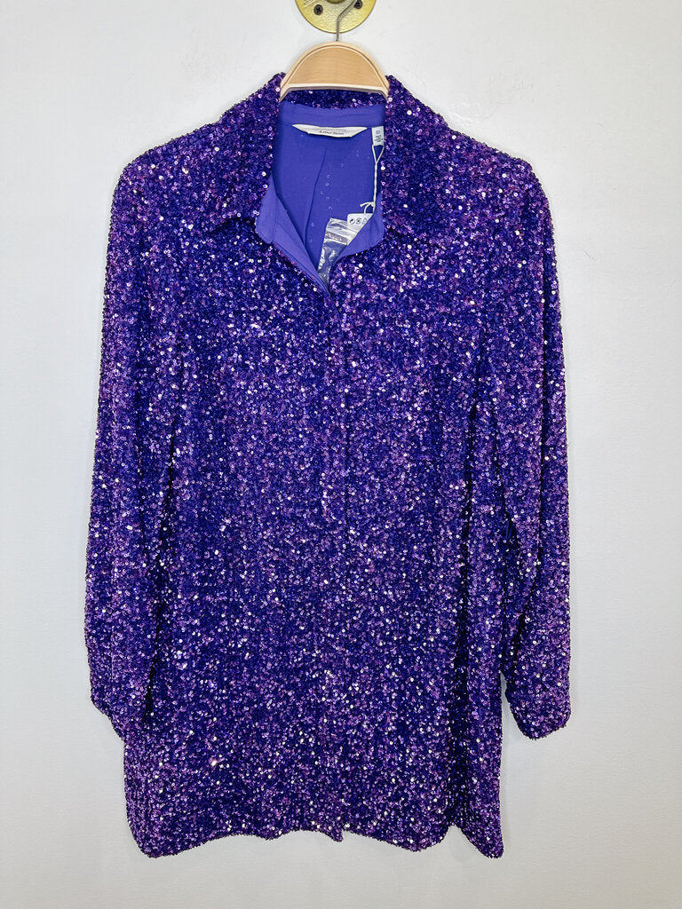 Sequin Long Sleeve Button Front Shirt Dress (NWT, orig. ~$200))