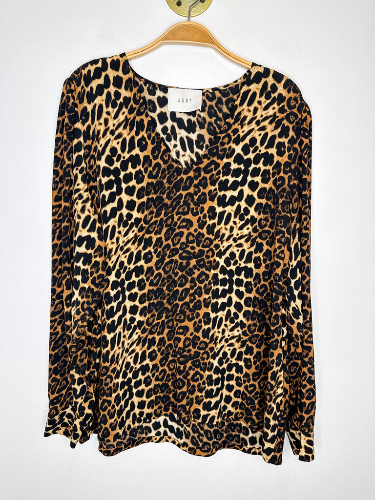 Leopard Print Long Sleeve V Neck Blouse