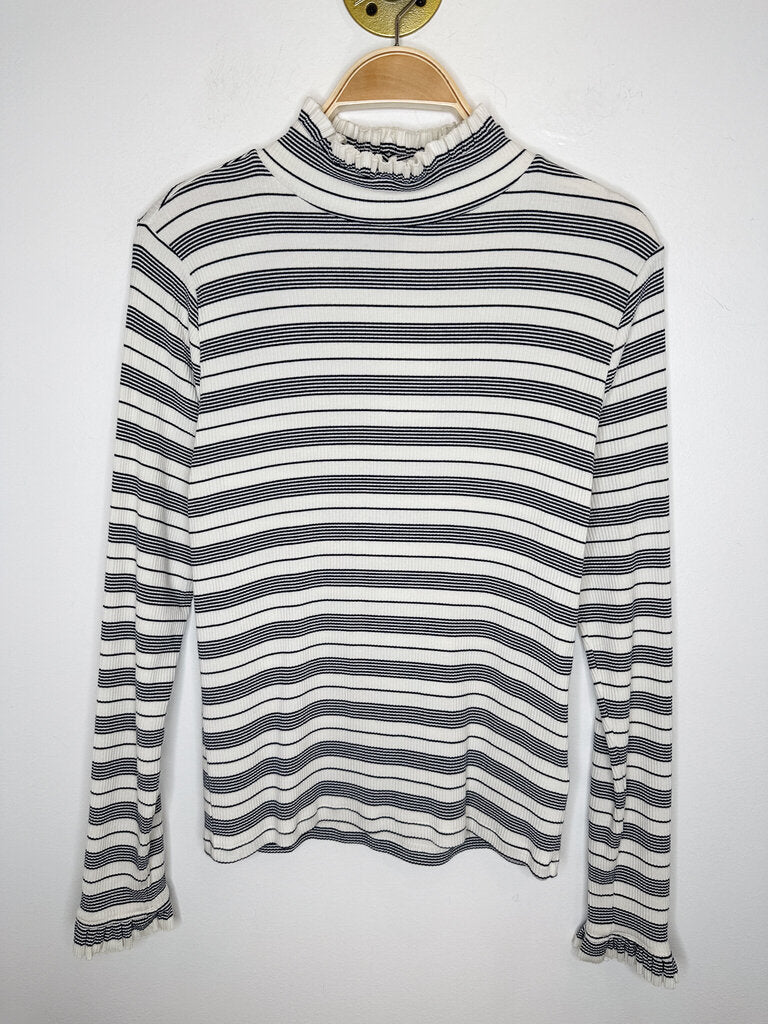 Striped Turtleneck with Ruffled Trim