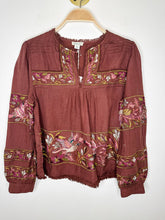 Load image into Gallery viewer, Linen Long Sleeve Peasant Blouse with Embroidered Birds (NWT)
