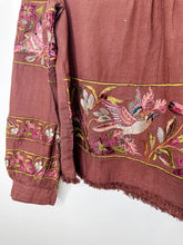 Load image into Gallery viewer, Linen Long Sleeve Peasant Blouse with Embroidered Birds (NWT)
