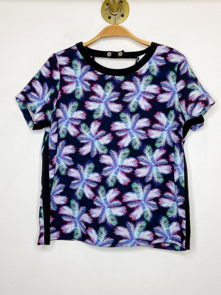 Palm Print Short Sleeve Shirt with Open Back