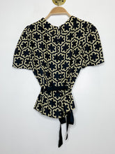 Load image into Gallery viewer, Silk Flower Print High Neck Short Sleeve Blouse with Waist Tie
