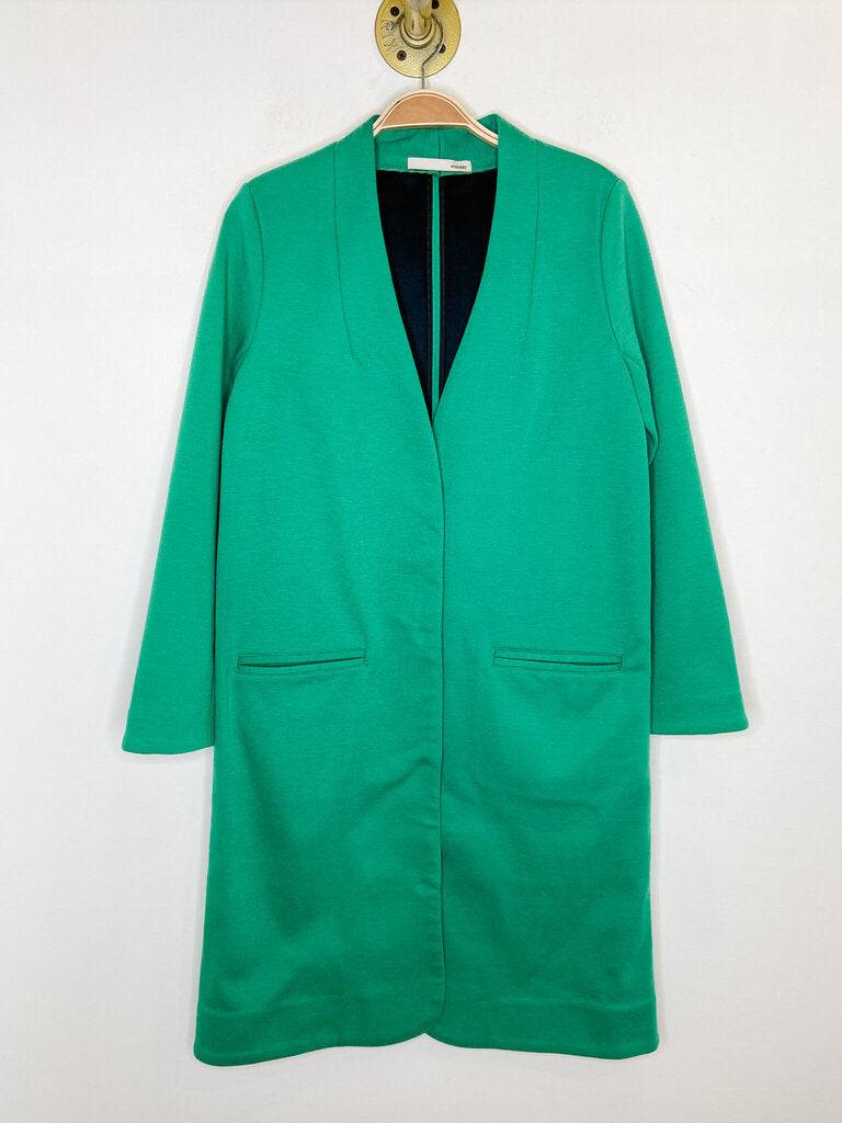 Long Collarless Jacket with Front Pockets