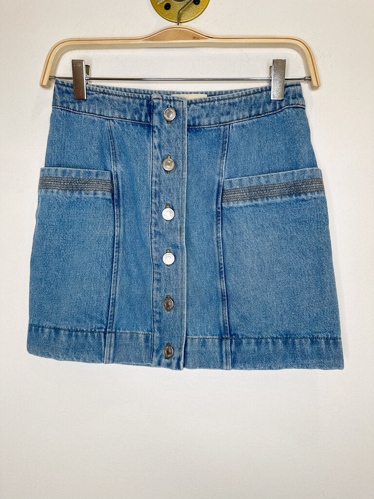 Denim Button Front Mini Skirt