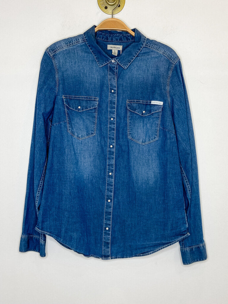 Vintage Chambray Long Sleeve Snap Up Shirt