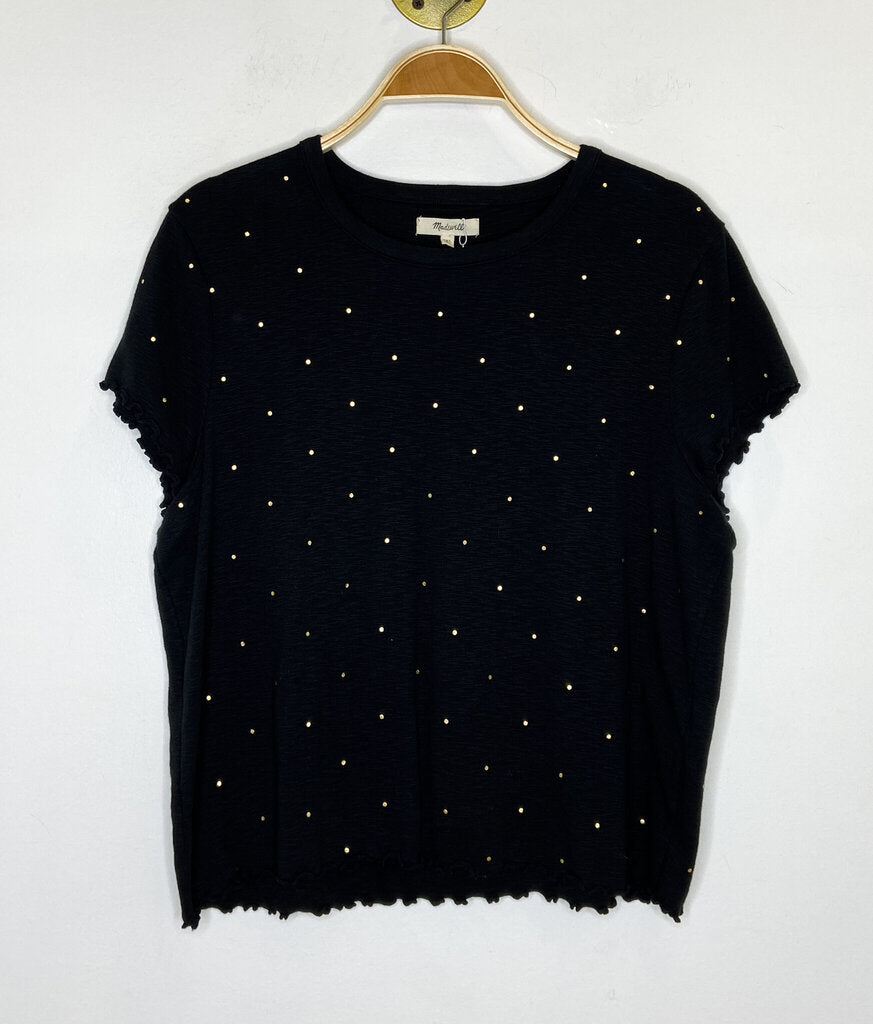 Metallic Dot Print Lettuce-Edge Tee