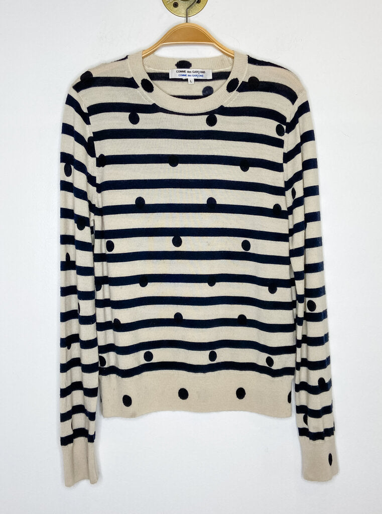 Cashmere Striped + Dot Crewneck Sweater