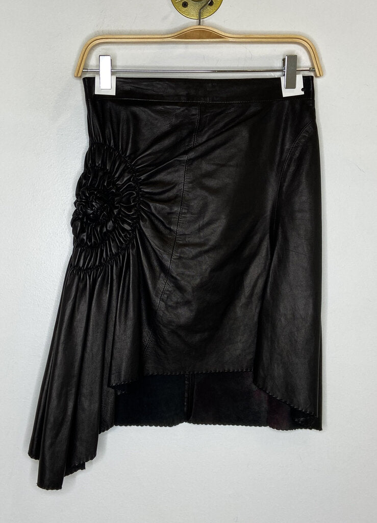 Leather Asymmetrical Mini Skirt with Side Embellishment