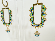 Load image into Gallery viewer, Evil Eye Fringe Loop Beaded Earrings
