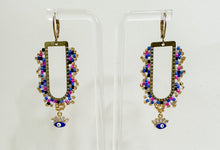 Load image into Gallery viewer, Evil Eye Fringe Loop Beaded Earrings
