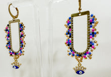 Load image into Gallery viewer, Evil Eye Fringe Loop Beaded Earrings
