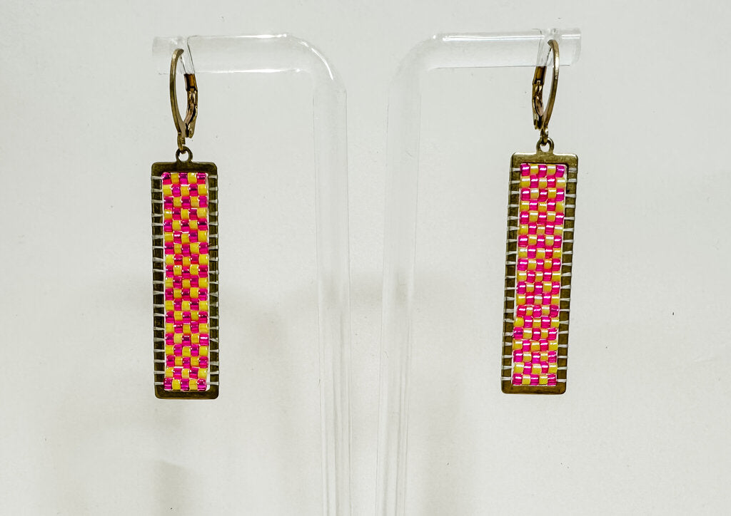 Checkerboard Brass Earrings