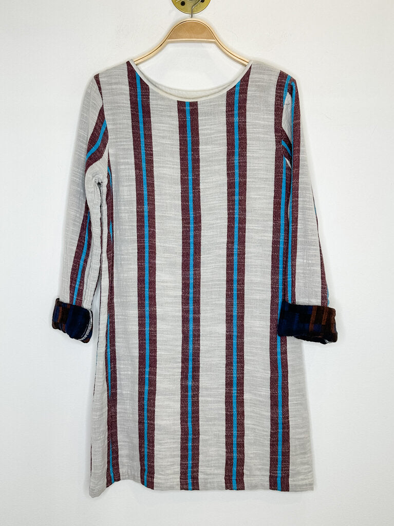 Cotton Striped Long Sleeve Shift Dress