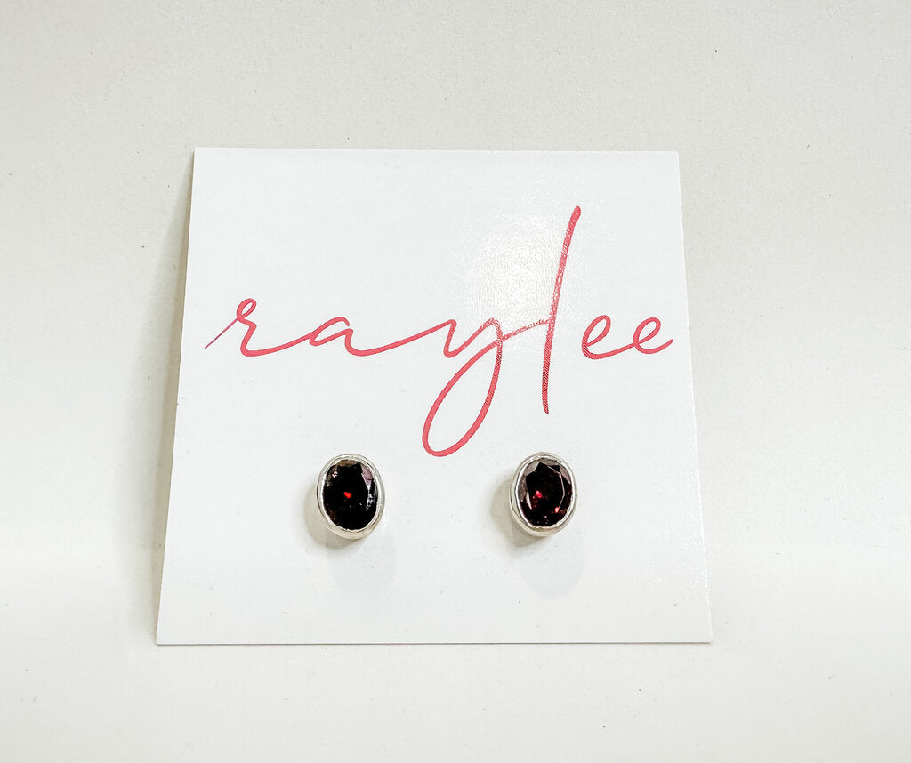 Garnet + Sterling Silver Studs