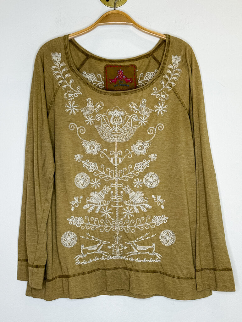 Embroidered Long Sleeve Scoop Neck Shirt