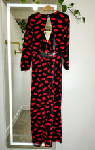 Load image into Gallery viewer, Lip Print Long Sleeve Ruffle Front Midi Dress with Open Back (orig. ~$450)
