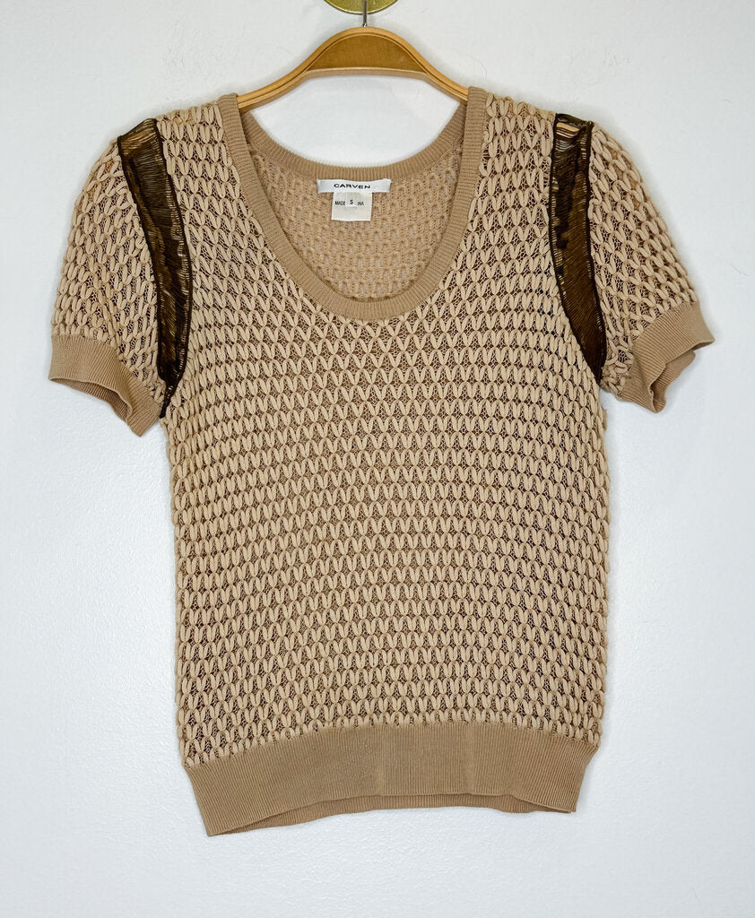 Open Knit Short Sleeve Sweater