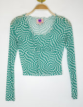 Load image into Gallery viewer, Checkered Mesh Cropped Long Sleeve Blouse
