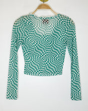 Load image into Gallery viewer, Checkered Mesh Cropped Long Sleeve Blouse
