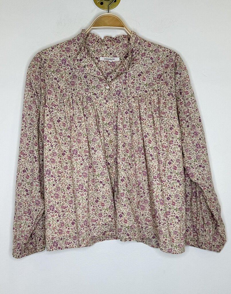 Cotton Floral Button Up Peasant Shirt