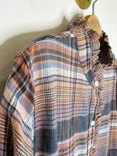 Load image into Gallery viewer, Plaid Flannel Half Button Shirt with Ruffle Trim
