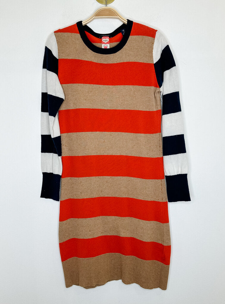 Cotton-Wool Striped Long Sleeve Sweater Dress