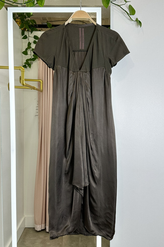 Silk Charmeuse Short Sleeve Knee Length Dress with Front Pleats (orig. ~$1,000)