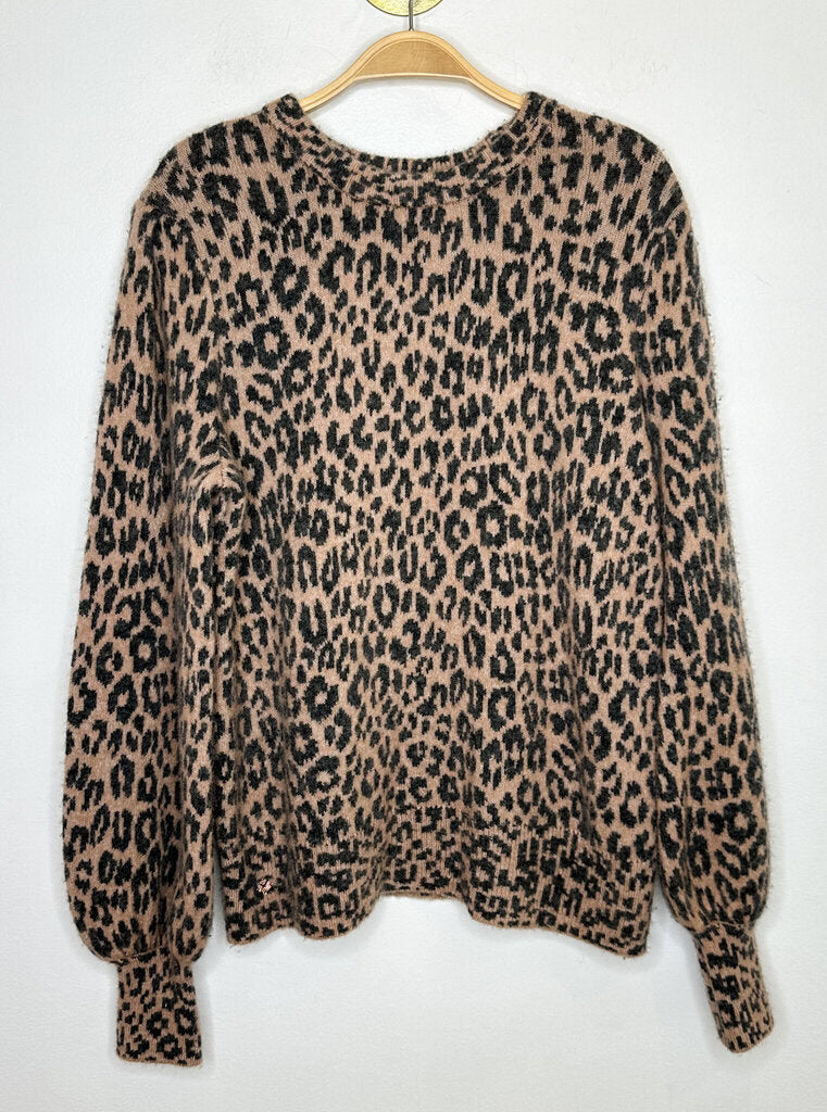 Wool-Cashmere Blend Animal Print Balloon Sleeve Sweater