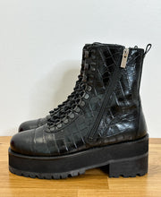 Load image into Gallery viewer, Embossed Leather Platform Combat Boots
