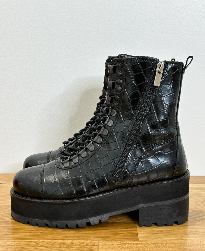 Embossed Leather Platform Combat Boots