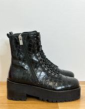 Load image into Gallery viewer, Embossed Leather Platform Combat Boots
