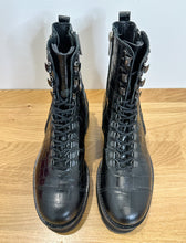 Load image into Gallery viewer, Embossed Leather Platform Combat Boots
