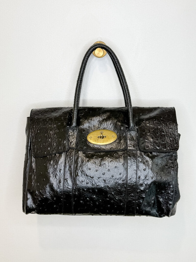 Ostrich Leather Top Handle Handbag