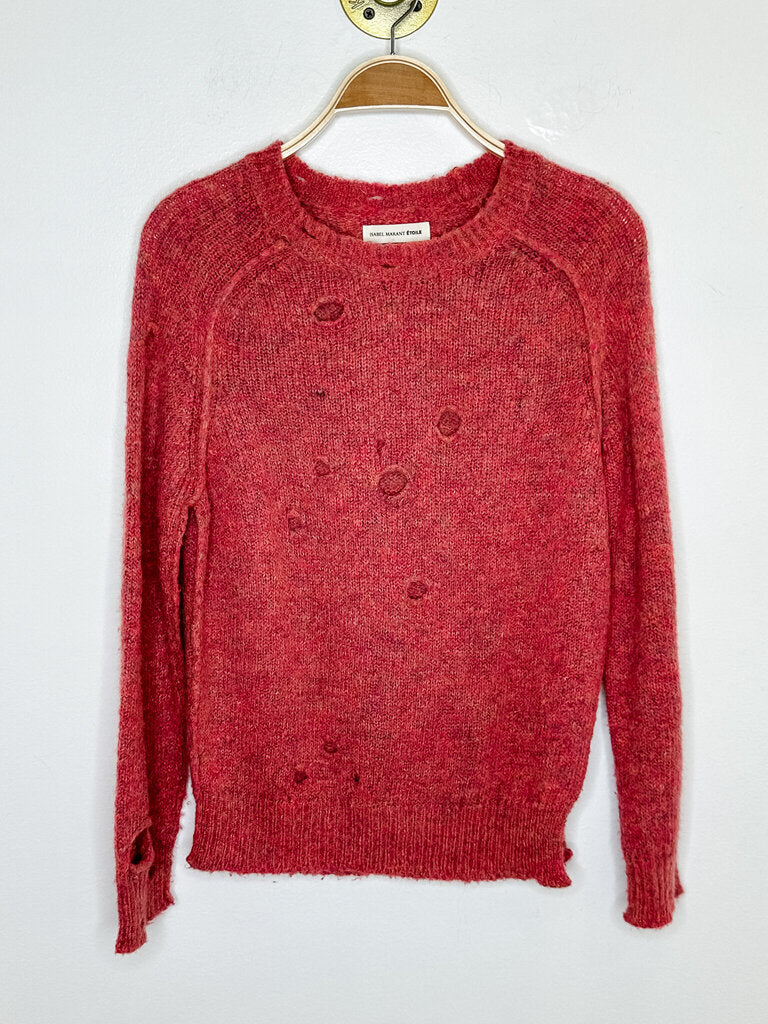 Wool-Mohair Blend Distressed Crewneck Sweater