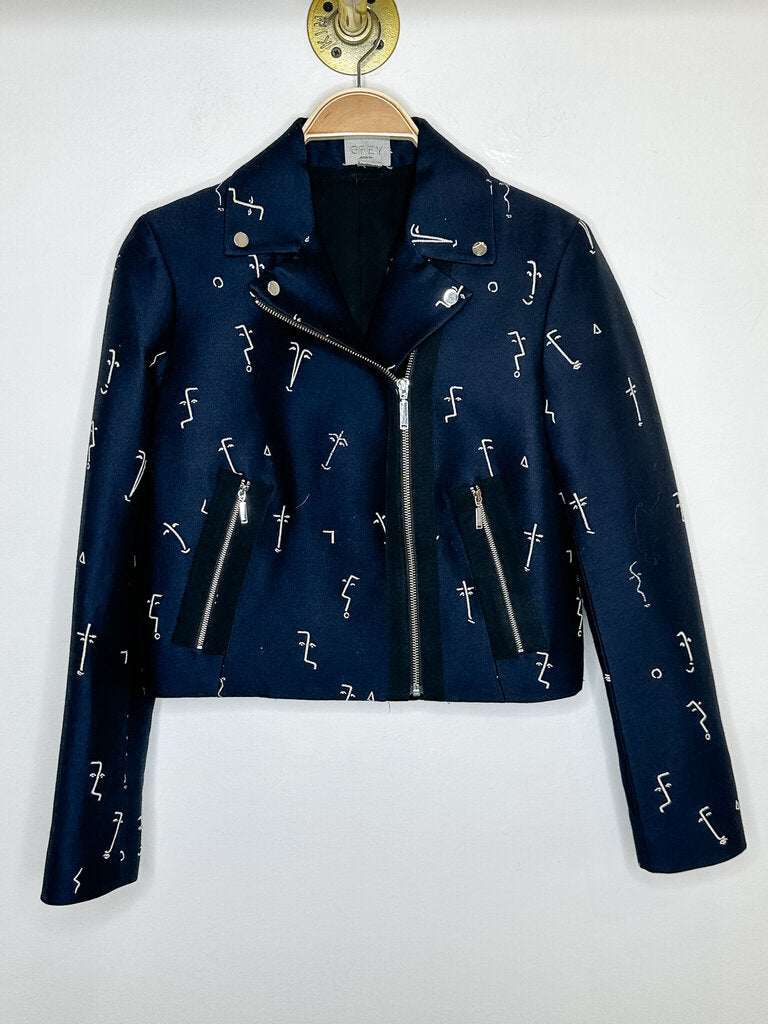 Embroidered Face Cropped Moto Jacket (orig. $695)