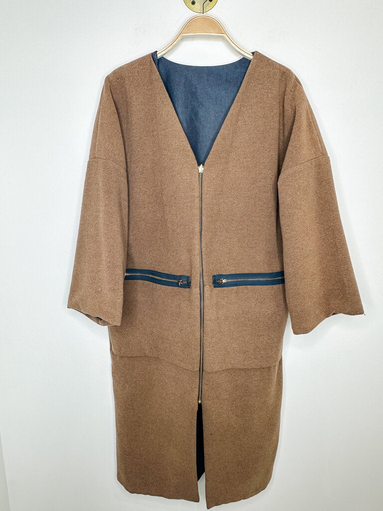 Wool Reversible Collarless Coat (orig. ~$338)