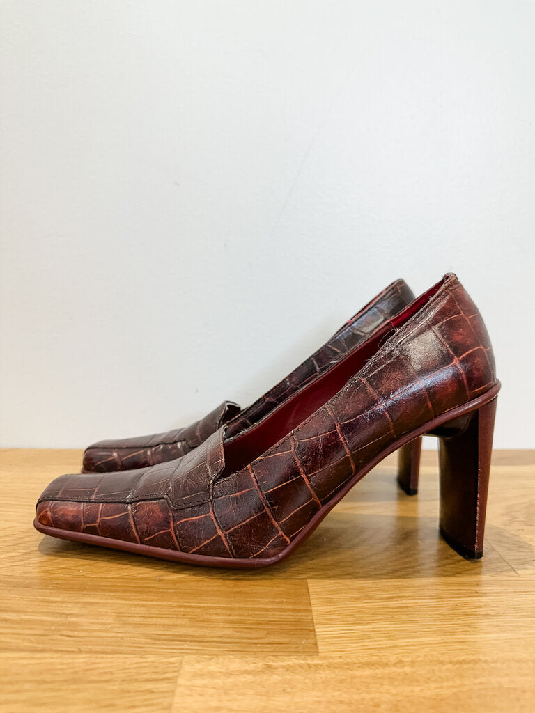 Croc Leather Square Toe Pumps